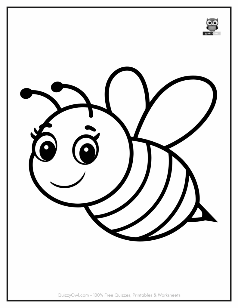 Cute fat bee flying in the sky – printable bee coloring page for kids