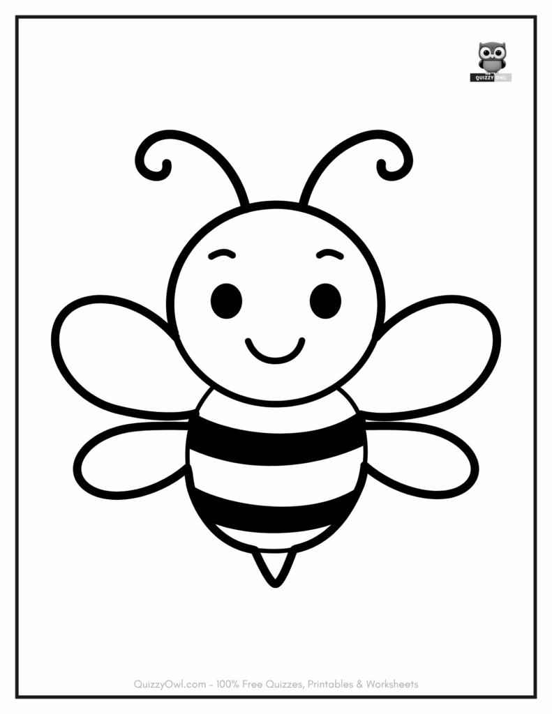 Cute bee flying with a smile – printable bee coloring sheet for children