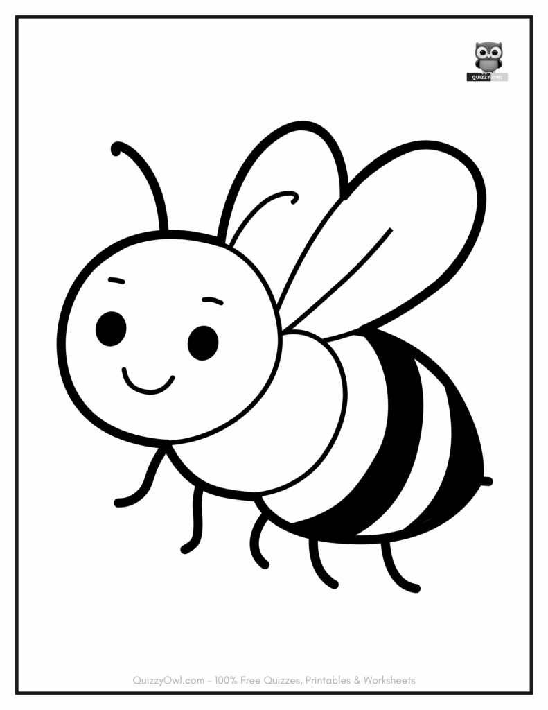 Printable coloring page of a flying bee with simple outline