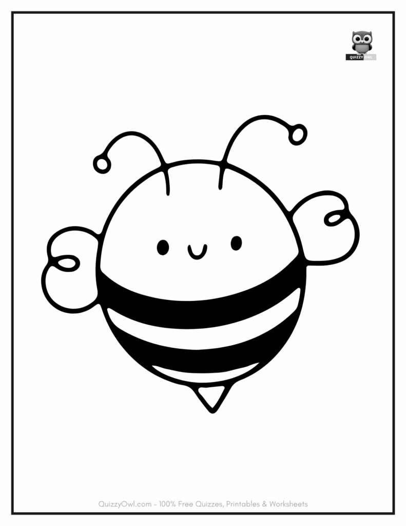 Bee coloring page showing a cute flying bee with heart-shaped wings