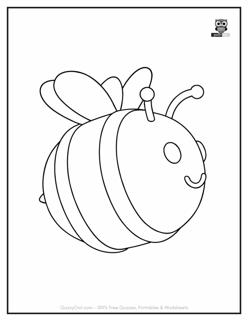 Bee coloring page showing a big fat bee flying with outstretched wings