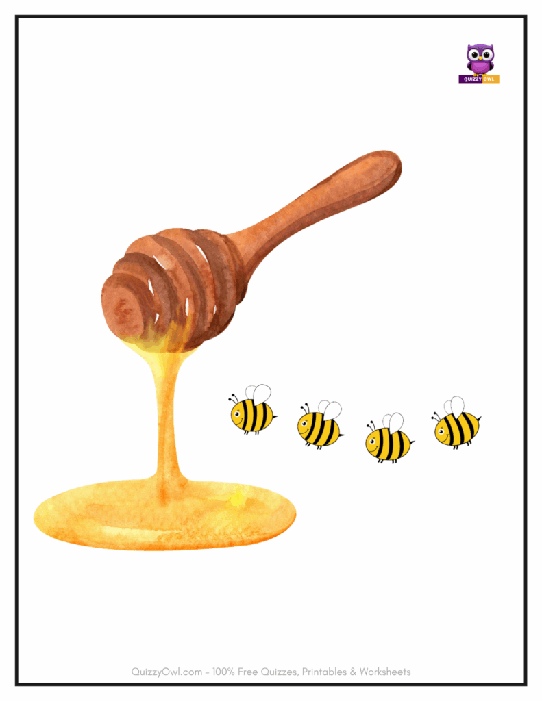 Colorful bees racing toward dripping honey on the floor