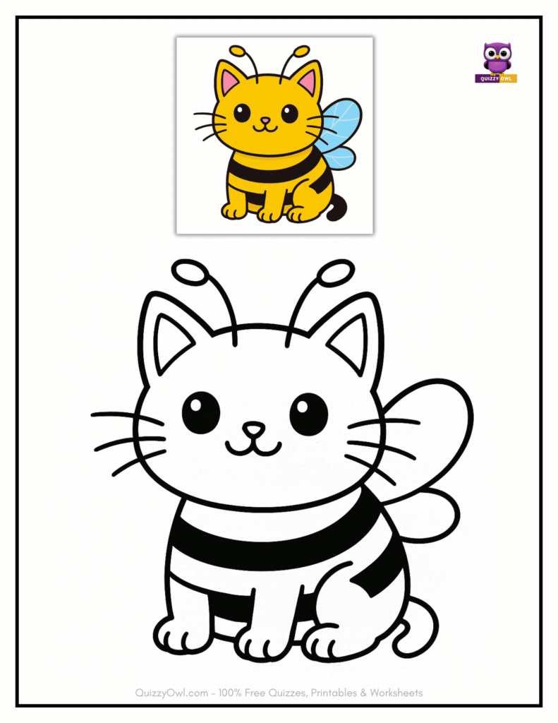 Coloring Page of a bee cat