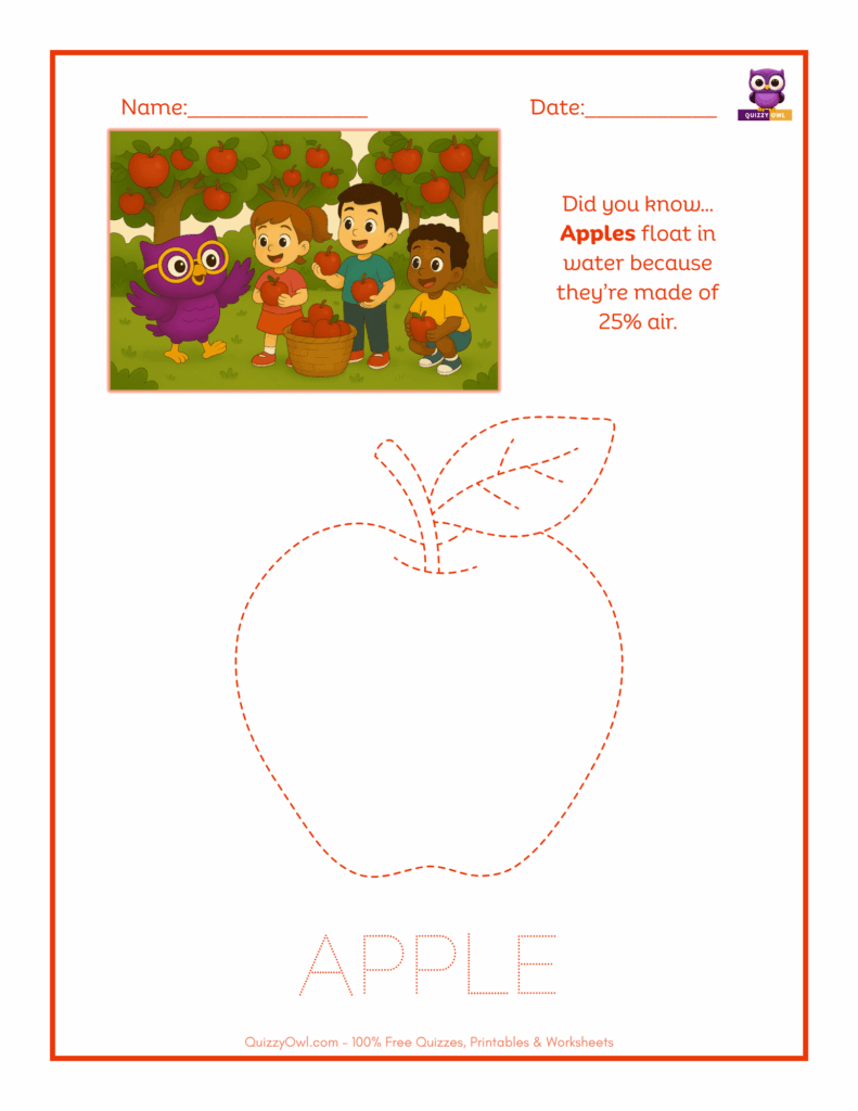 Apple tracing worksheet for kids