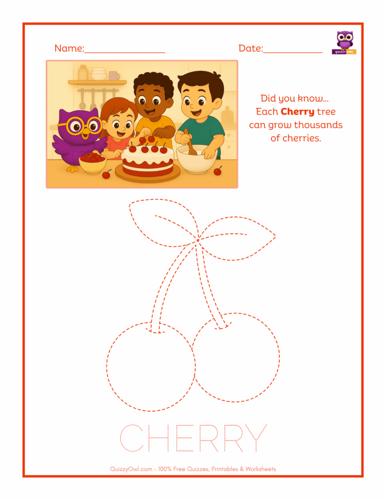 Cherry tracing worksheet for kids