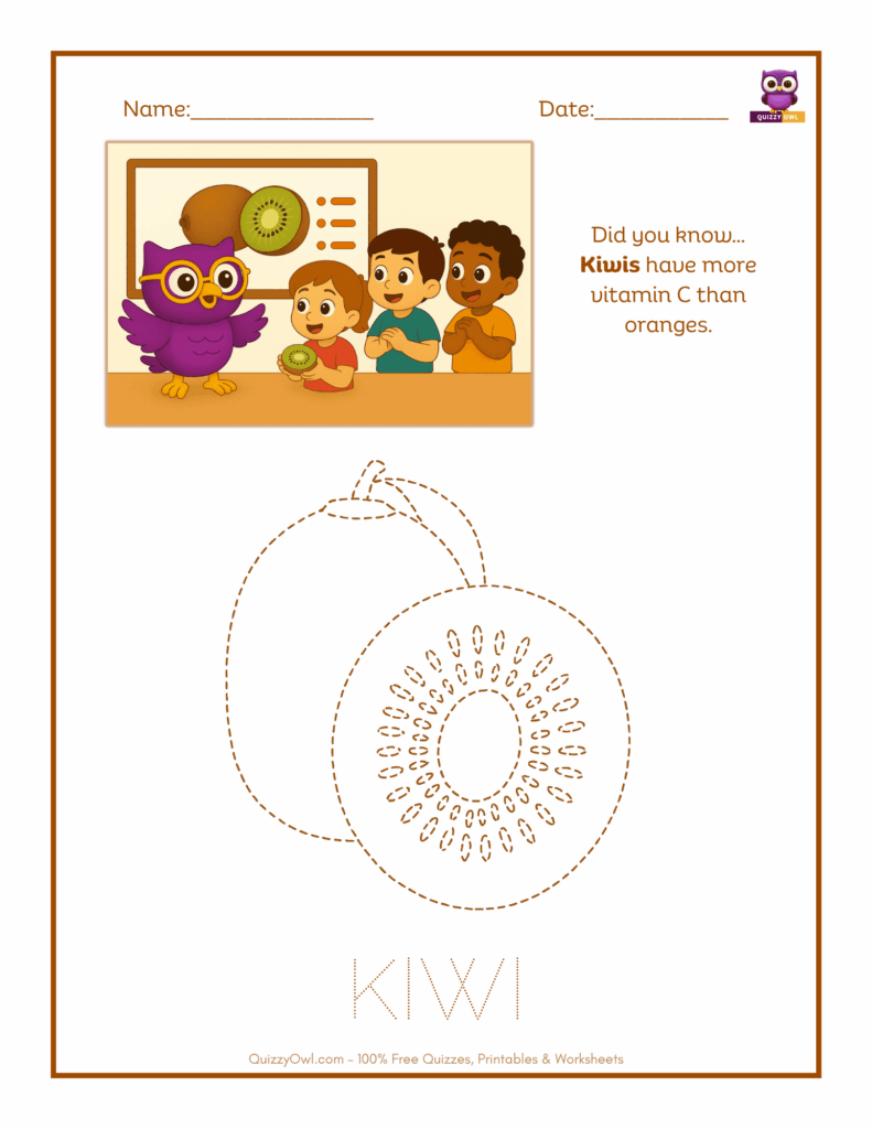 Kiwi tracing worksheet for kids