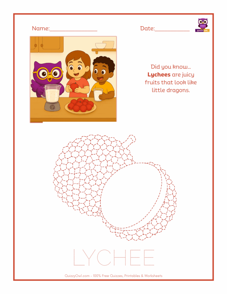 Lychee tracing worksheet for kids