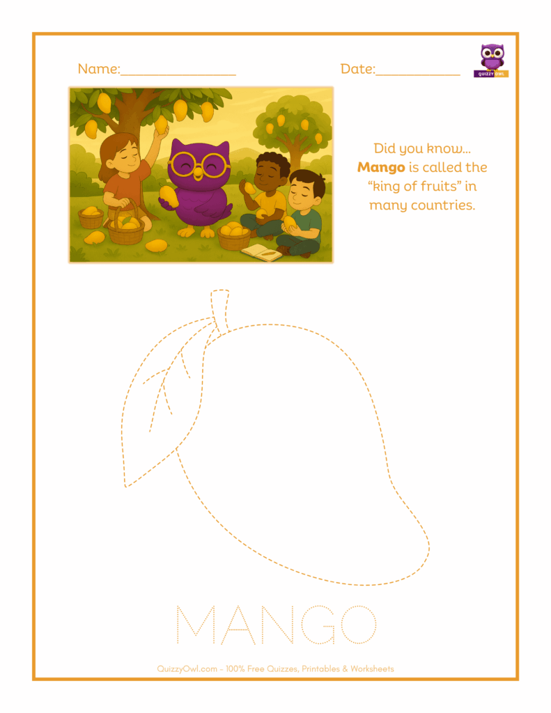 Mango tracing worksheet for kids