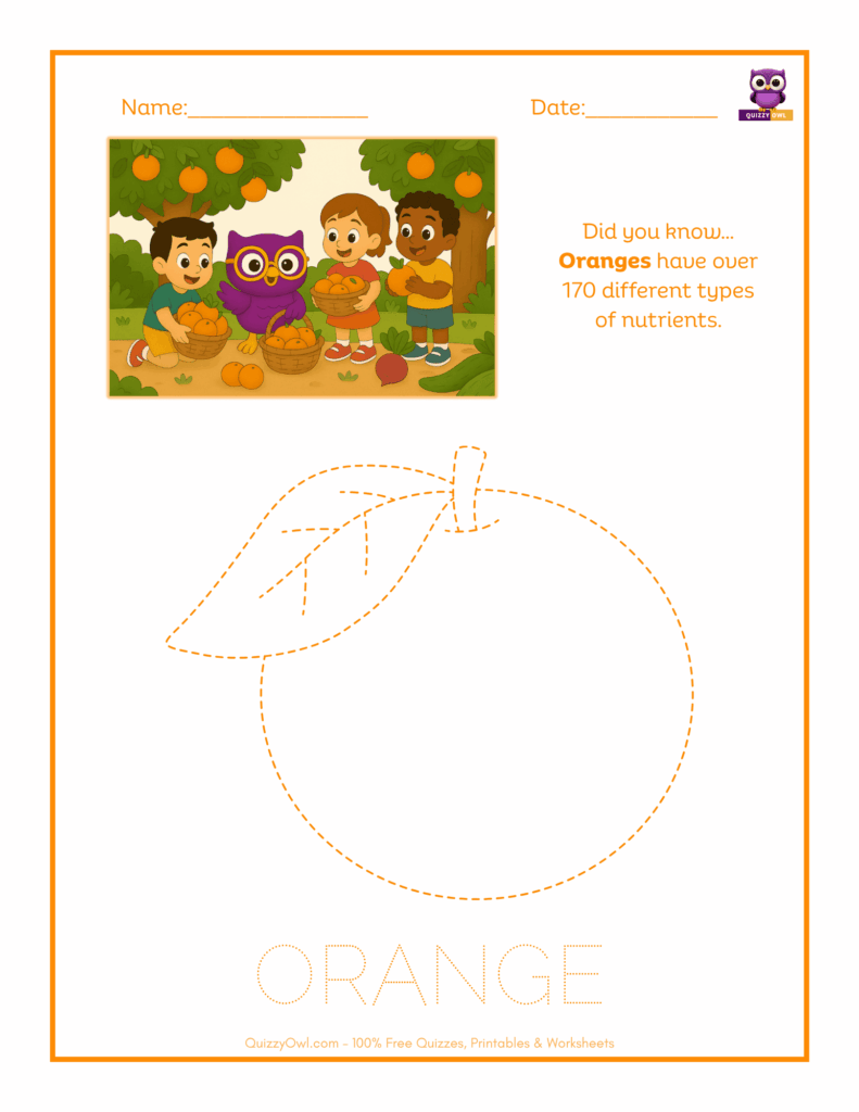Orange tracing worksheet for kids