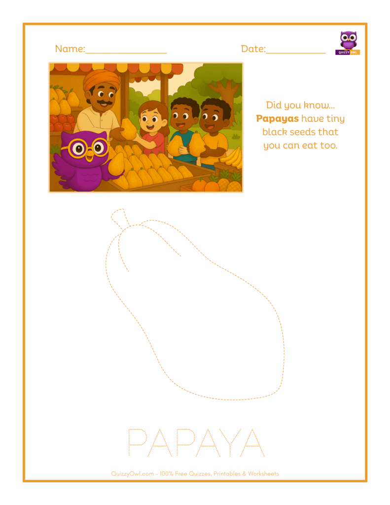 Papaya tracing worksheet for kids