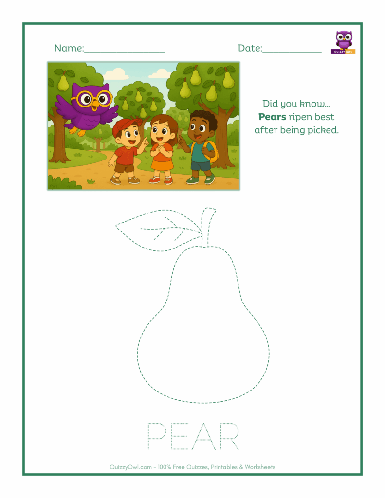 Pear tracing worksheet for kids