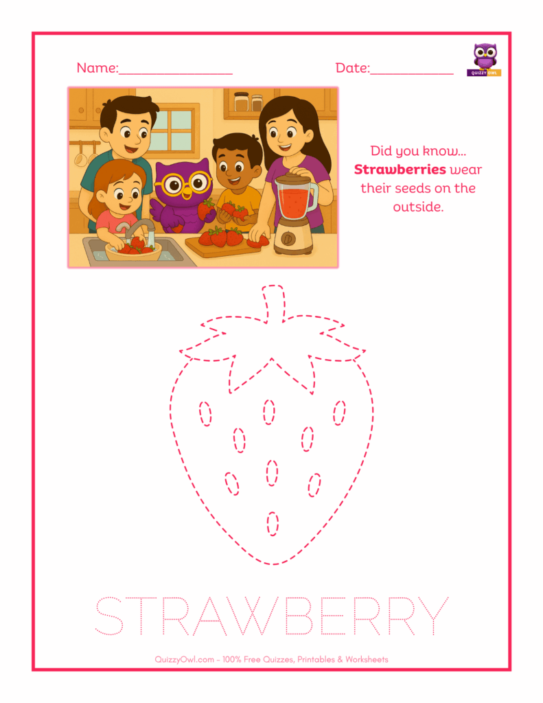 Strawberry tracing worksheet for kids