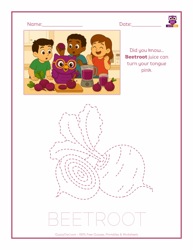 Beetroot tracing worksheet for kids