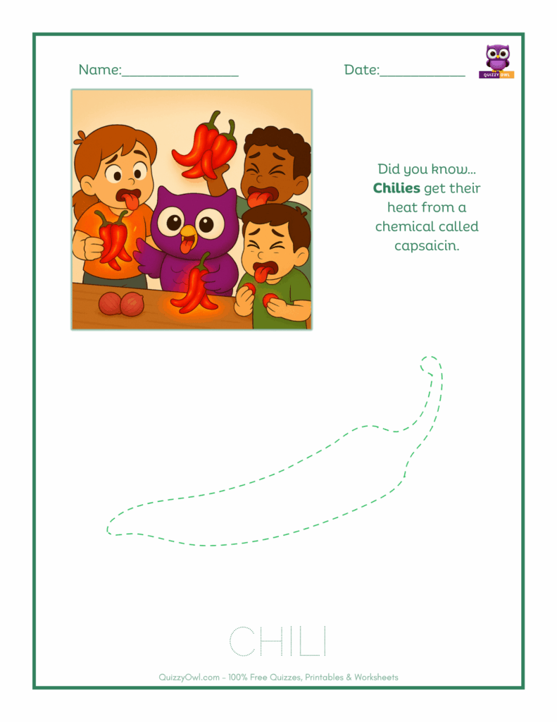 Chili tracing worksheet for kids