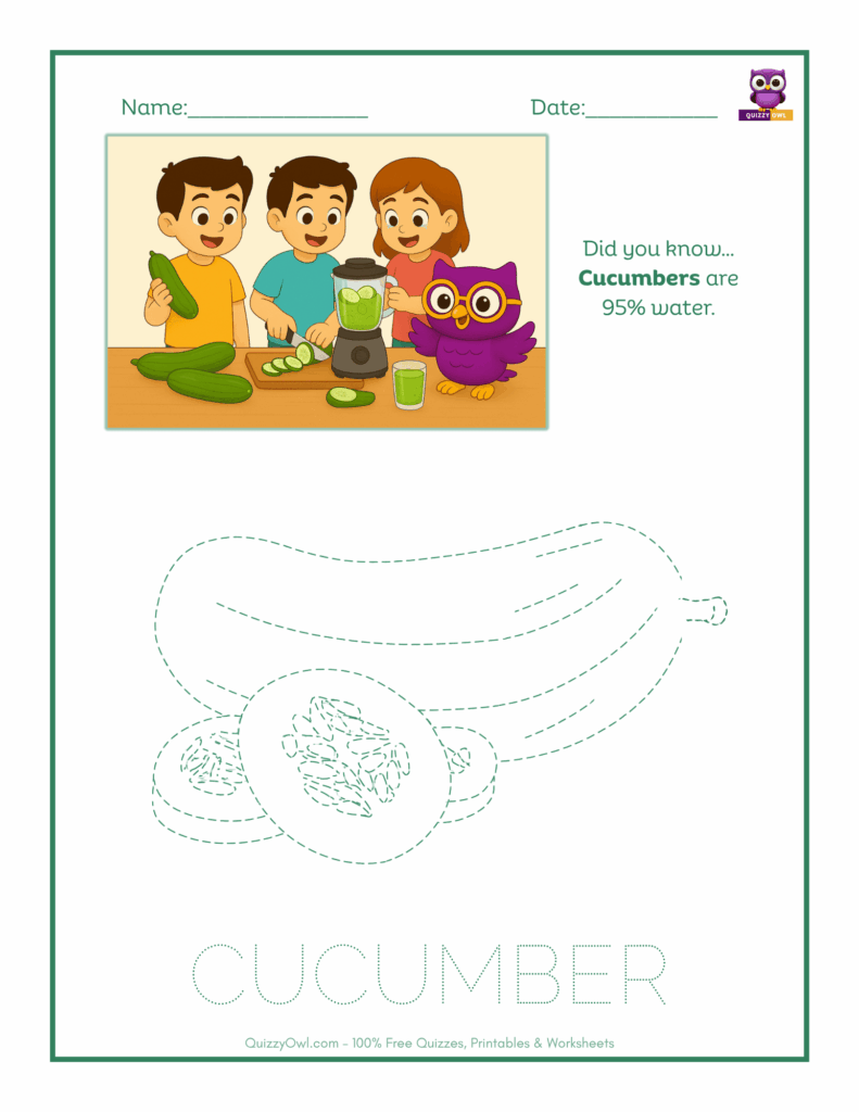 Cucumber tracing worksheet for kids