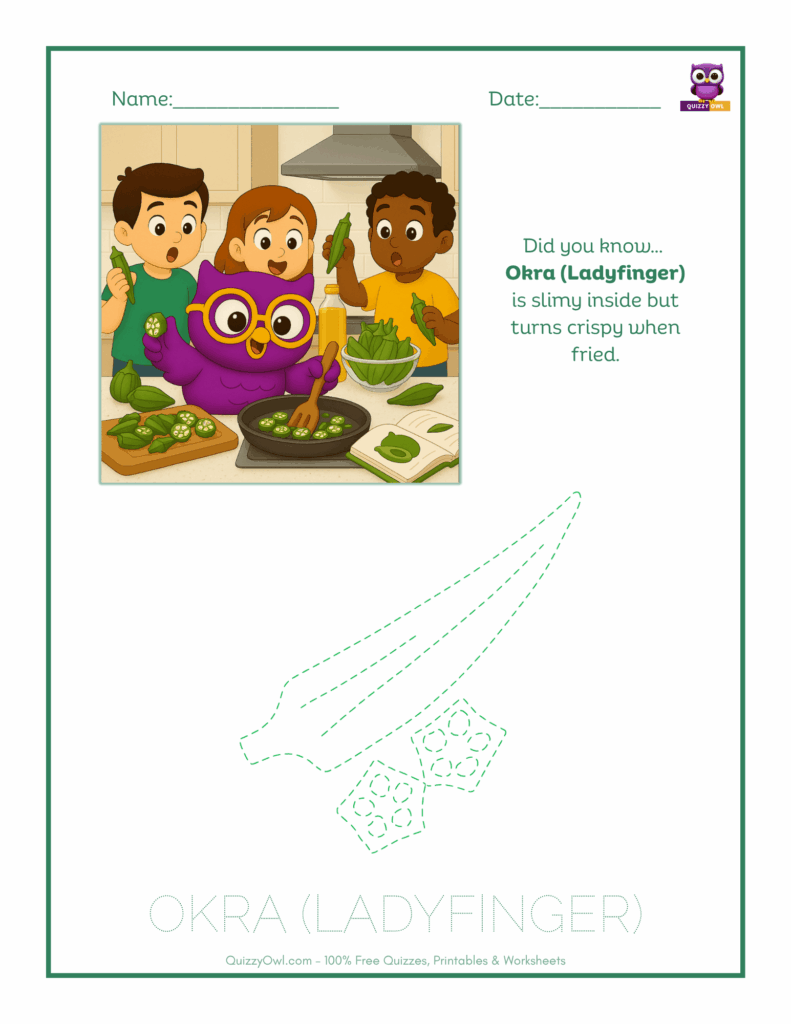 Okra (LadyFinger) tracing worksheet for kids