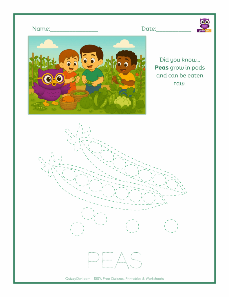 Peas tracing worksheet for kids