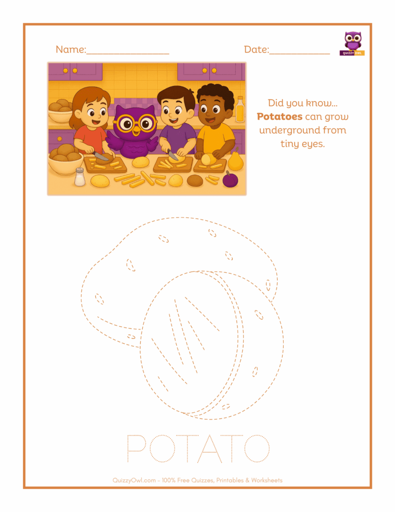 Potato tracing worksheet for kids