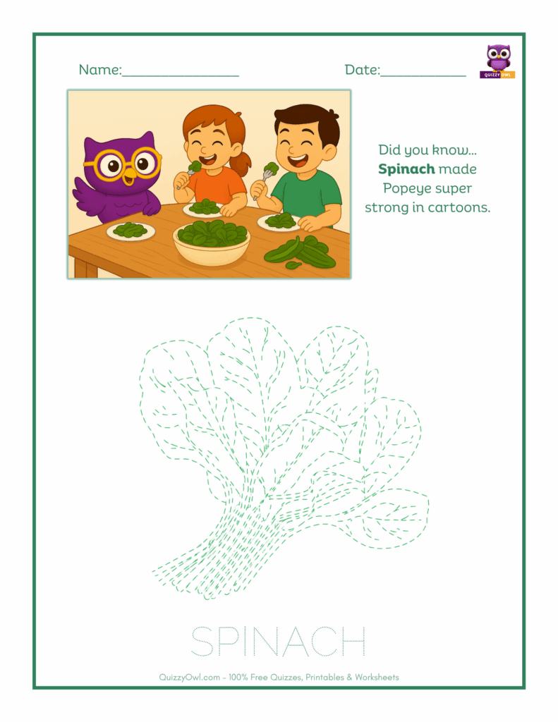 Spinach tracing worksheet for kids