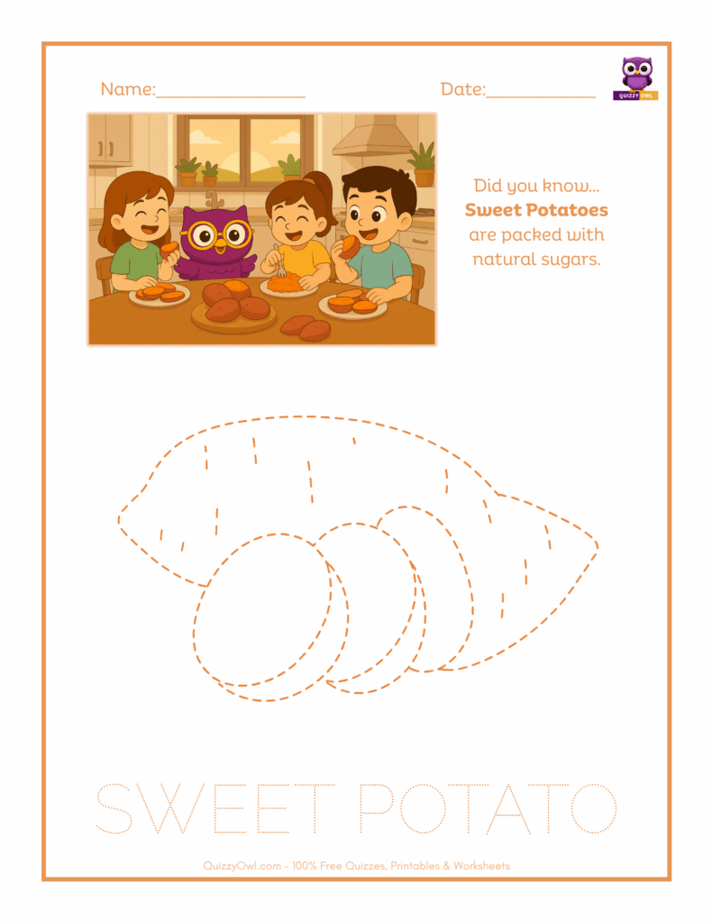 Sweet Potato tracing worksheet for kids