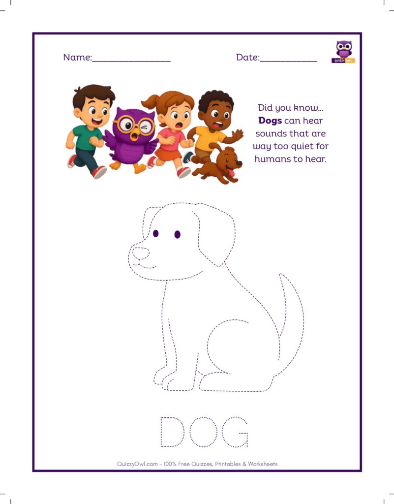 Dog tracing worksheet for kids