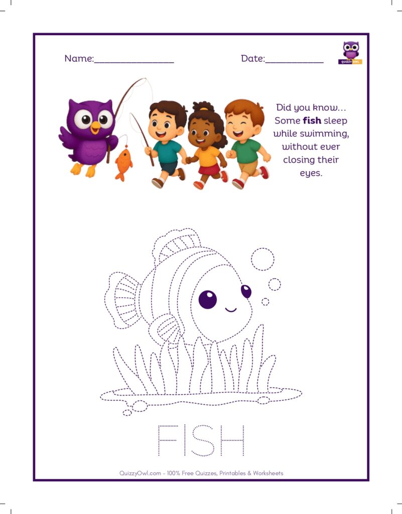 Fish tracing worksheet for kids