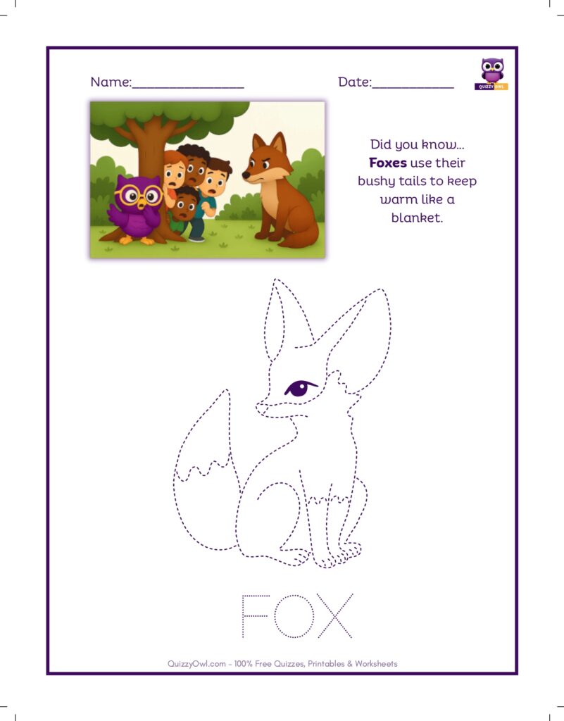 Fox tracing worksheet for kids