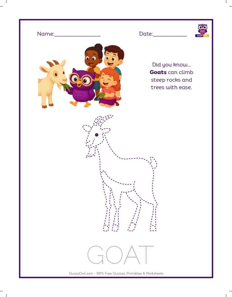 Goat tracing worksheet for kids
