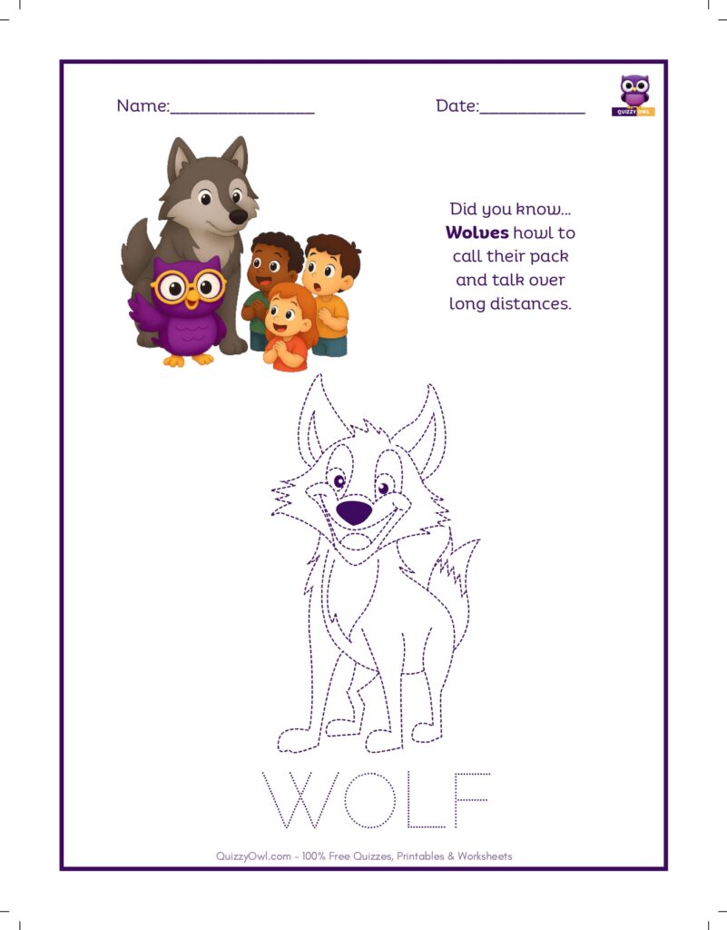 Wolf tracing worksheet for kids