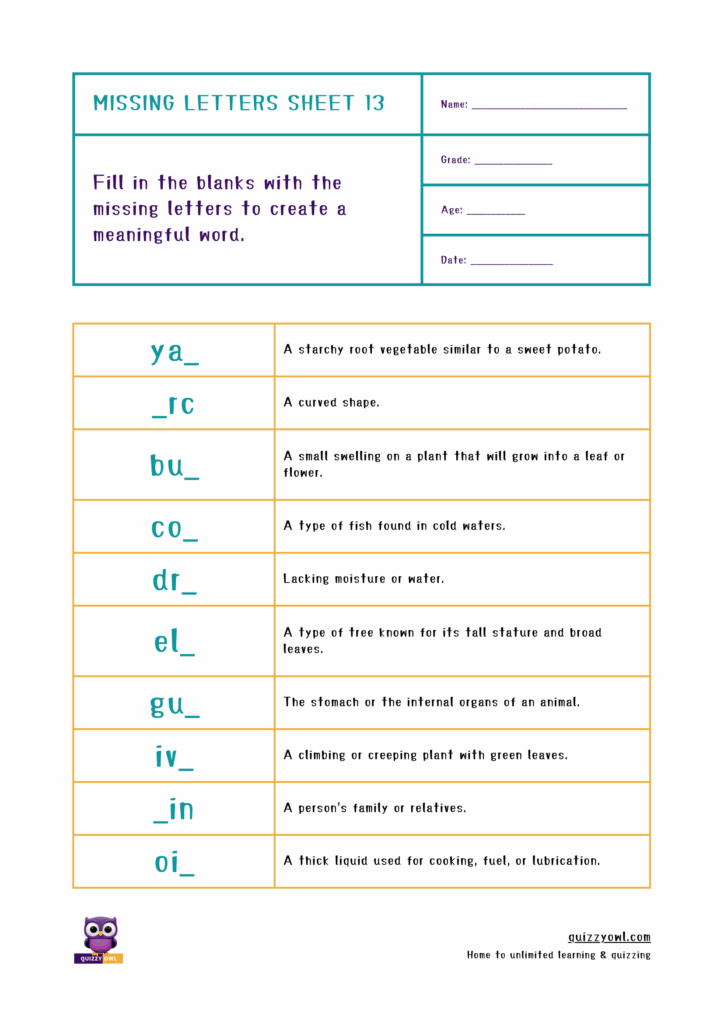 Phonics-based missing letter worksheet for 3-letter words.