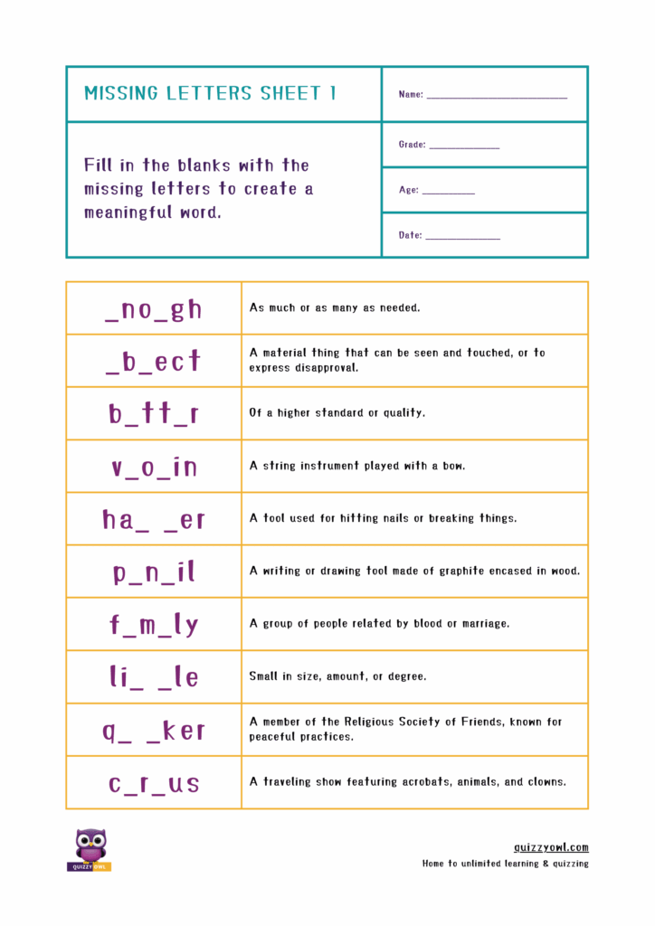 Interactive spelling worksheet with a 6-letter missing word.