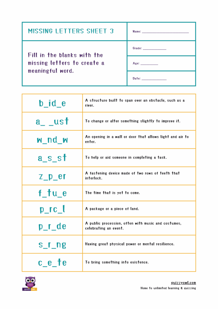 Early literacy worksheet with 6-letter missing word activity.