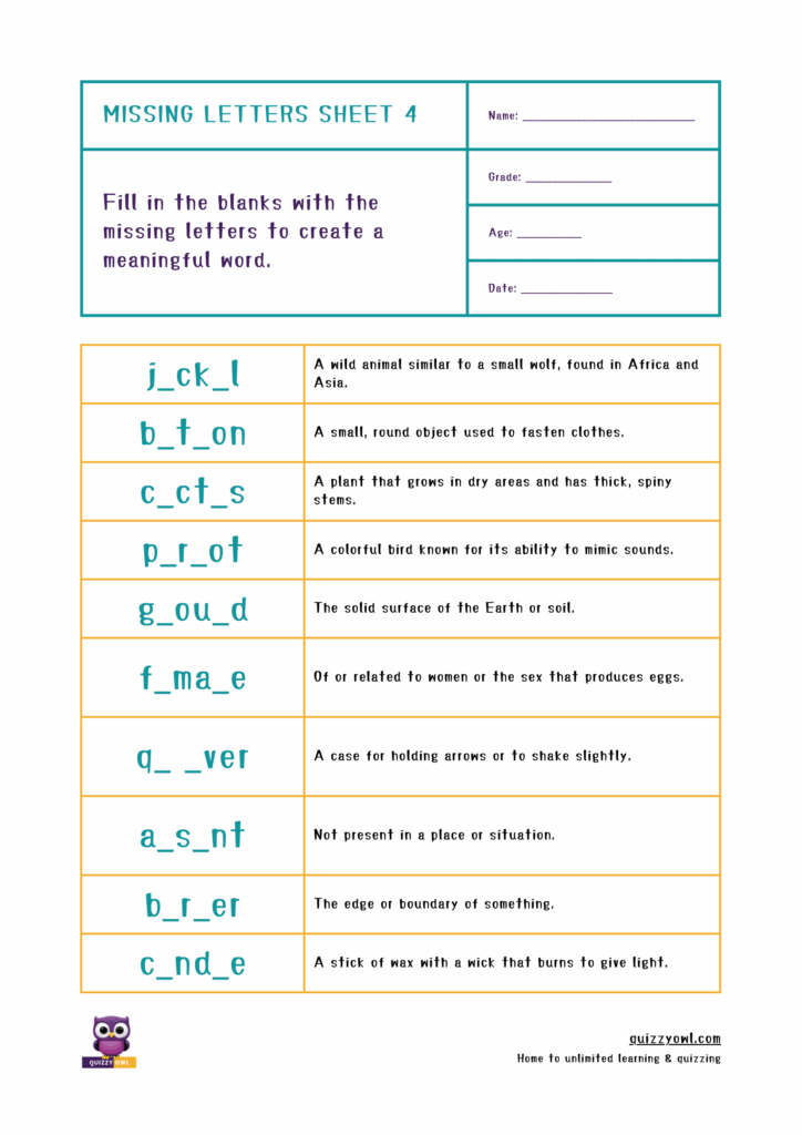 6-letter missing letter worksheet to enhance phonics skills.