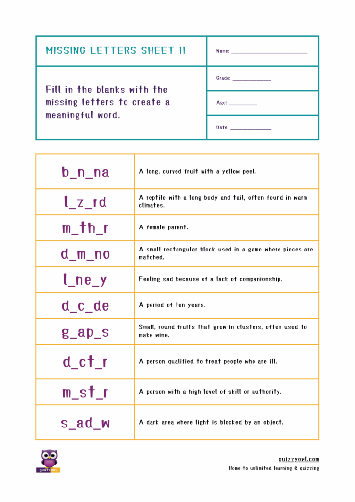 Phonics-based missing letter worksheet using a 6-letter word.