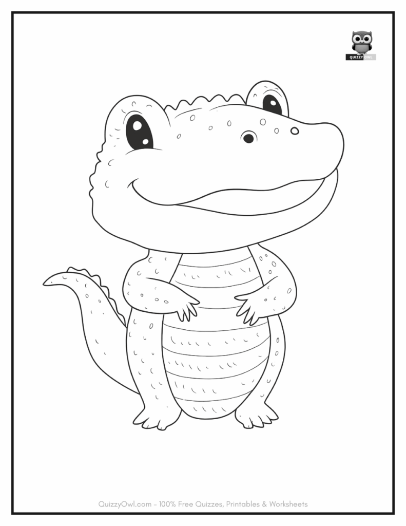 Standing cartoon Alligator illustration from alligator color sheet collection.