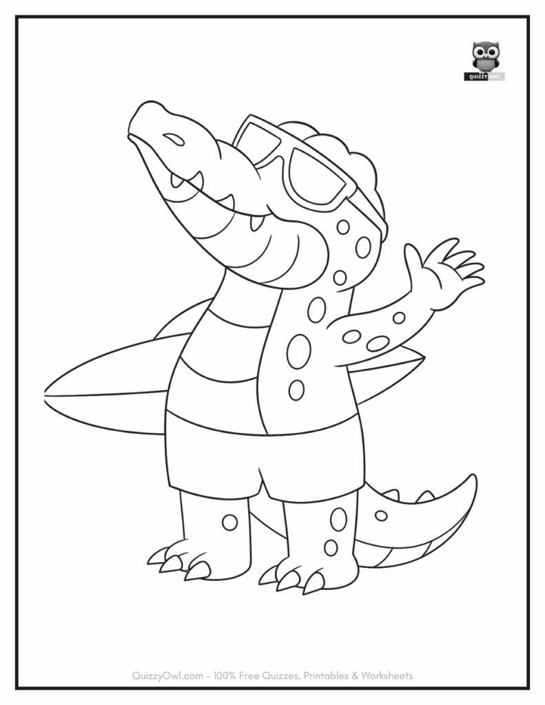 water surfing Coloring Alligator illustration from alligator pictures to color collection.