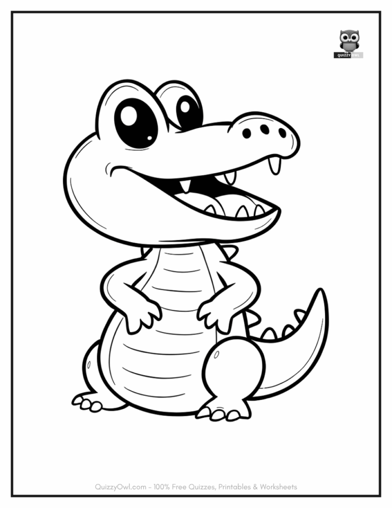 Sitting Alligator illustration from alligator coloring pages collection.
