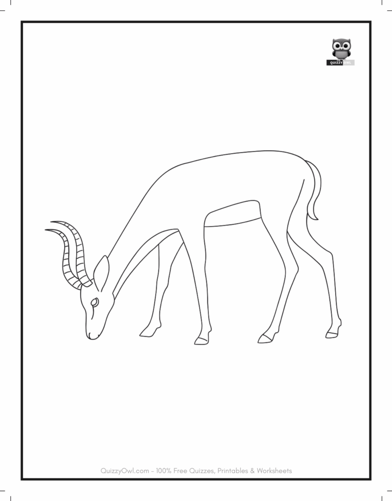 Grazing antelope outline – relaxing animal coloring page for children.