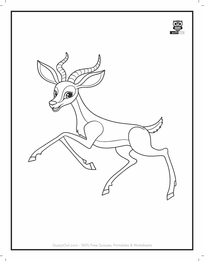 Smiling antelope outline – cheerful animal coloring page for kids.