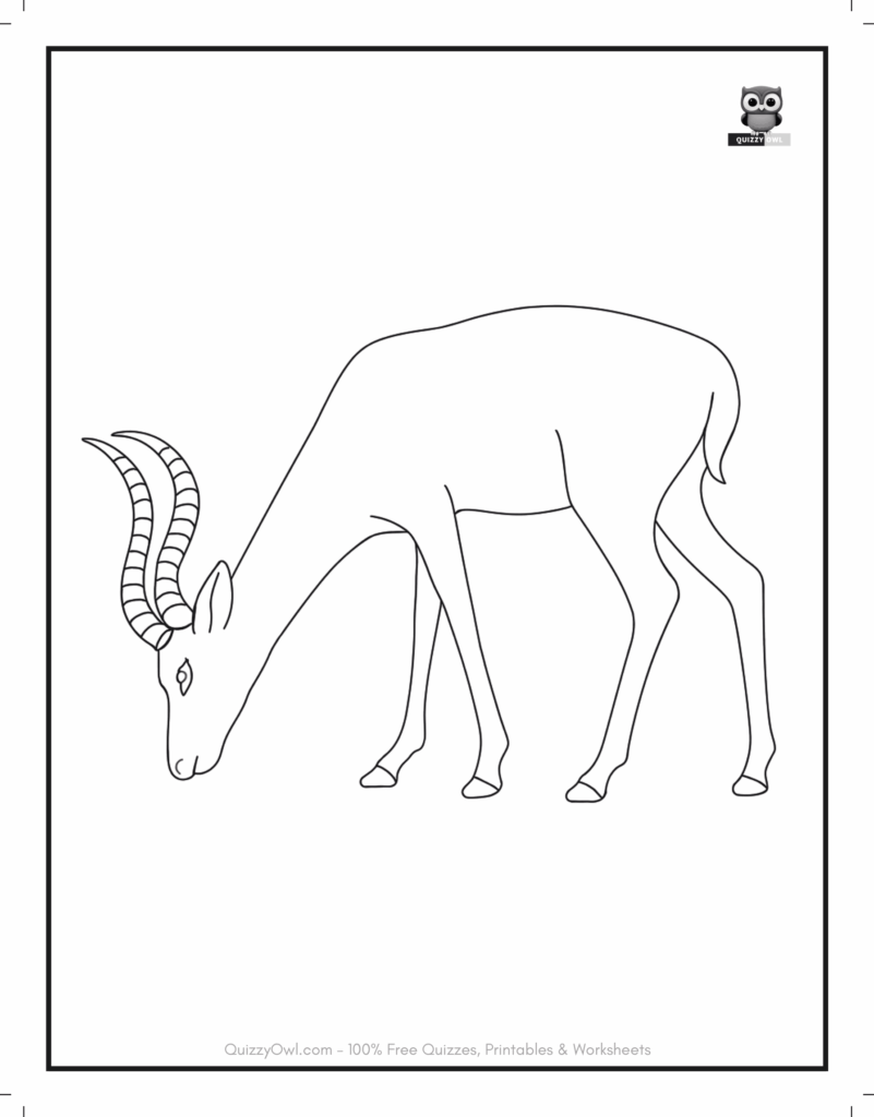 Outline of an antelope eating grass – engaging animal coloring page for kids.