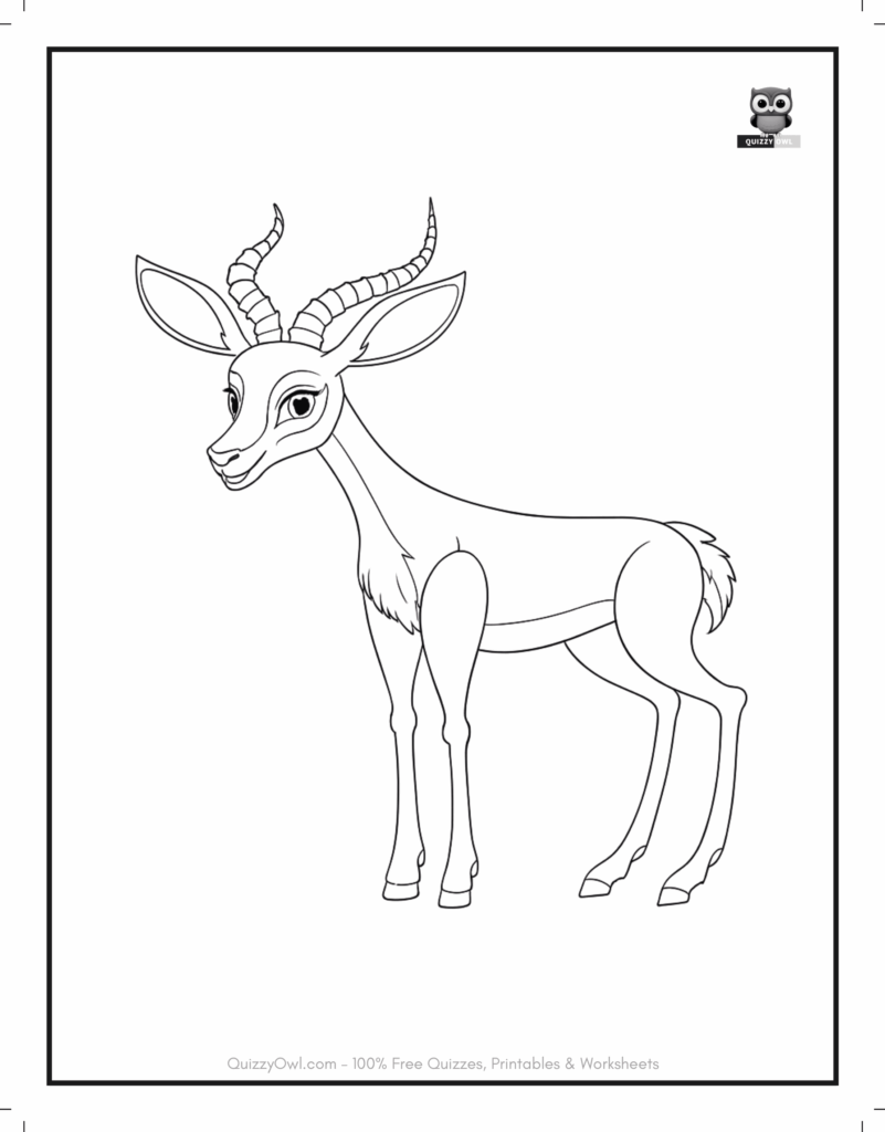 Cute outline of a smiling baby antelope – animal coloring page for preschoolers.