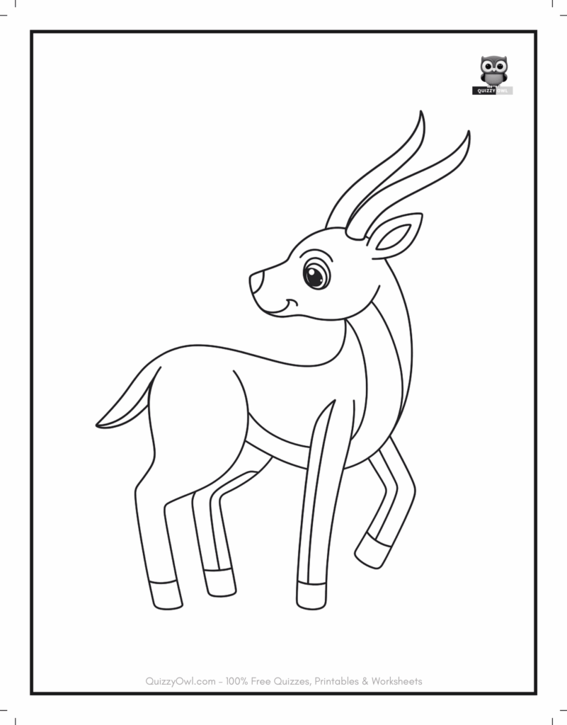 Outline of a cute baby antelope looking back – animal coloring page for kids.