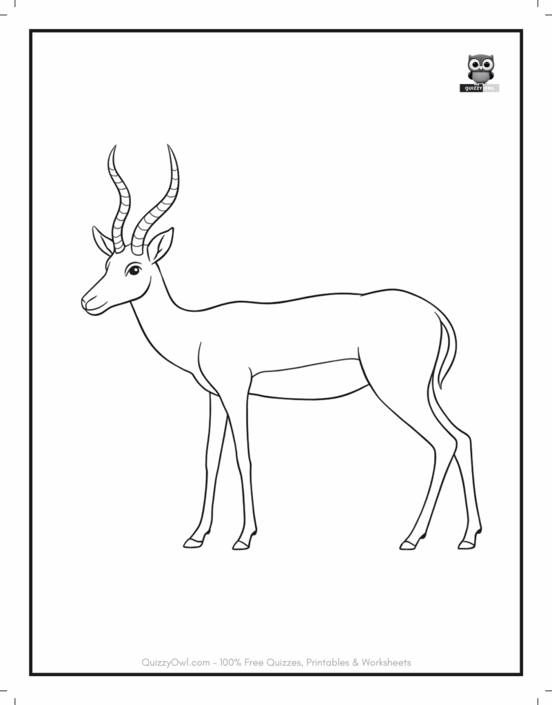Wildlife-style antelope outline standing still – animal coloring page.
