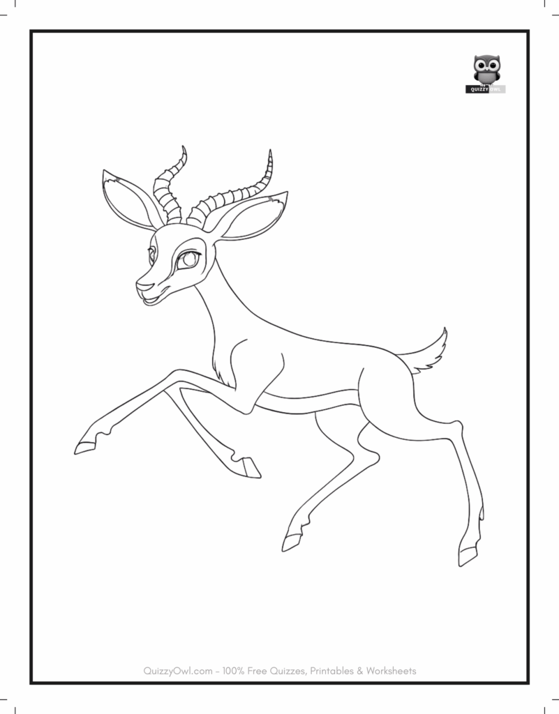 Cartoon-style antelope with curved horns – animal coloring page.