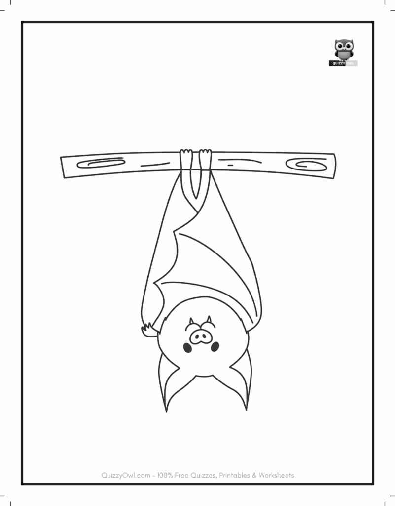 Bat On Branch featured in bat coloring pages for kids to color.