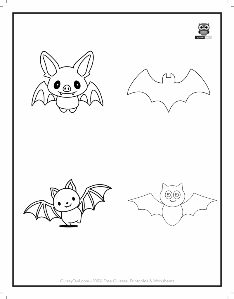 4 Bats Outlines featured in bat coloring page for kids to color.