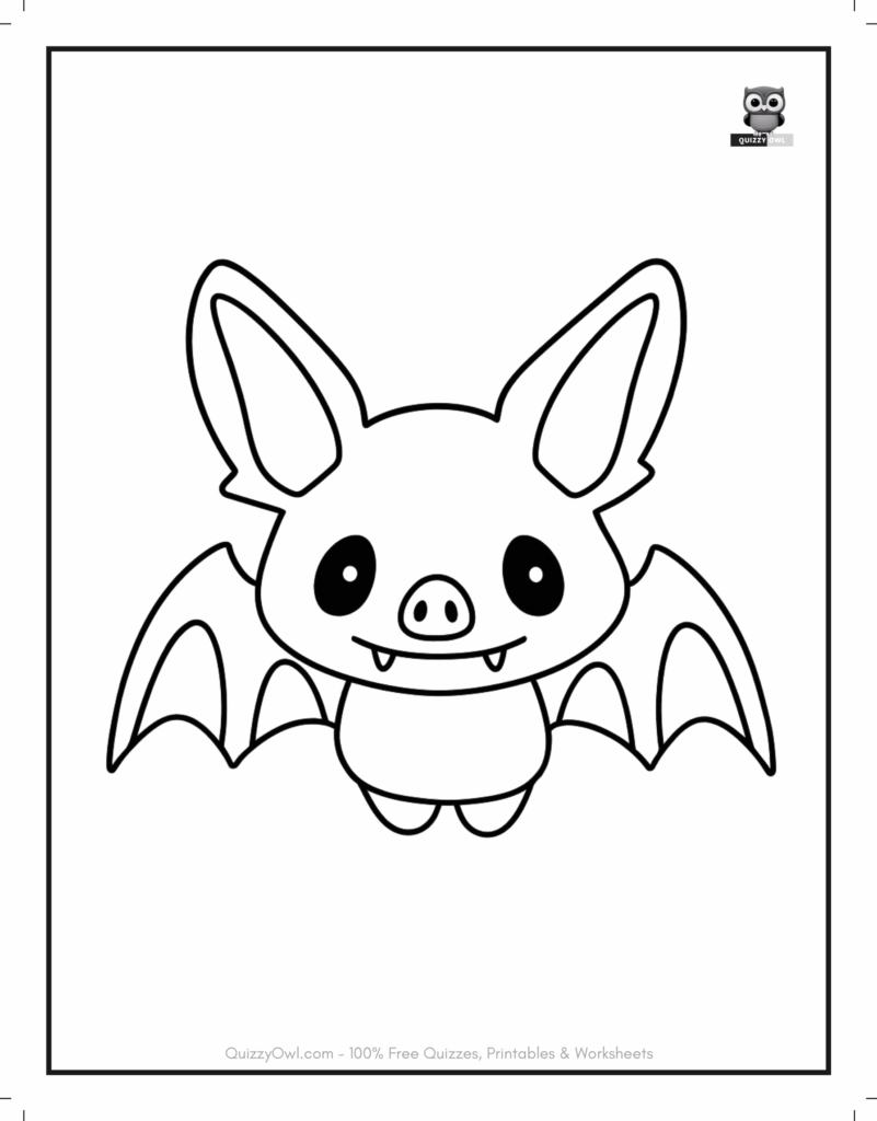 Bat With Fangs featured in bat coloring page for kids to color.