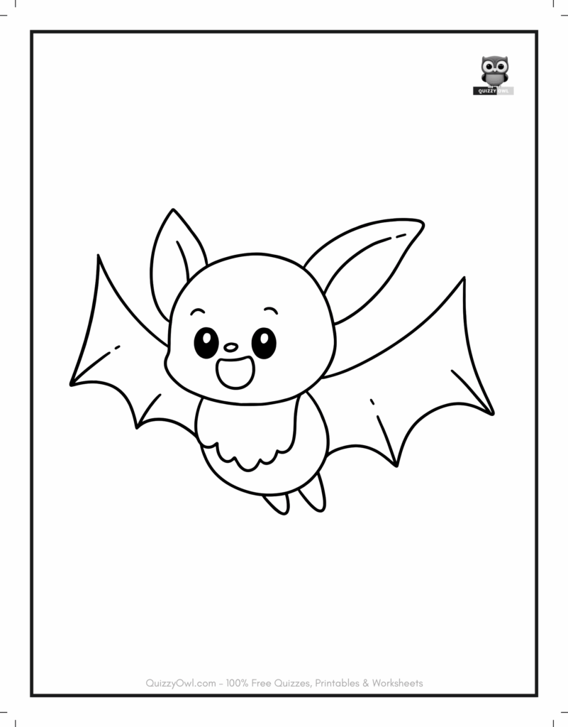 Halloween Bat featured in free bat coloring PDF for kids to color.