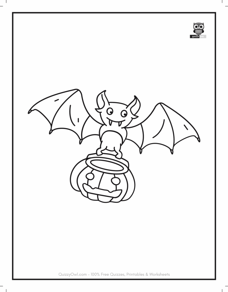 Halloween Bat featured in free bat coloring page for kids to color.