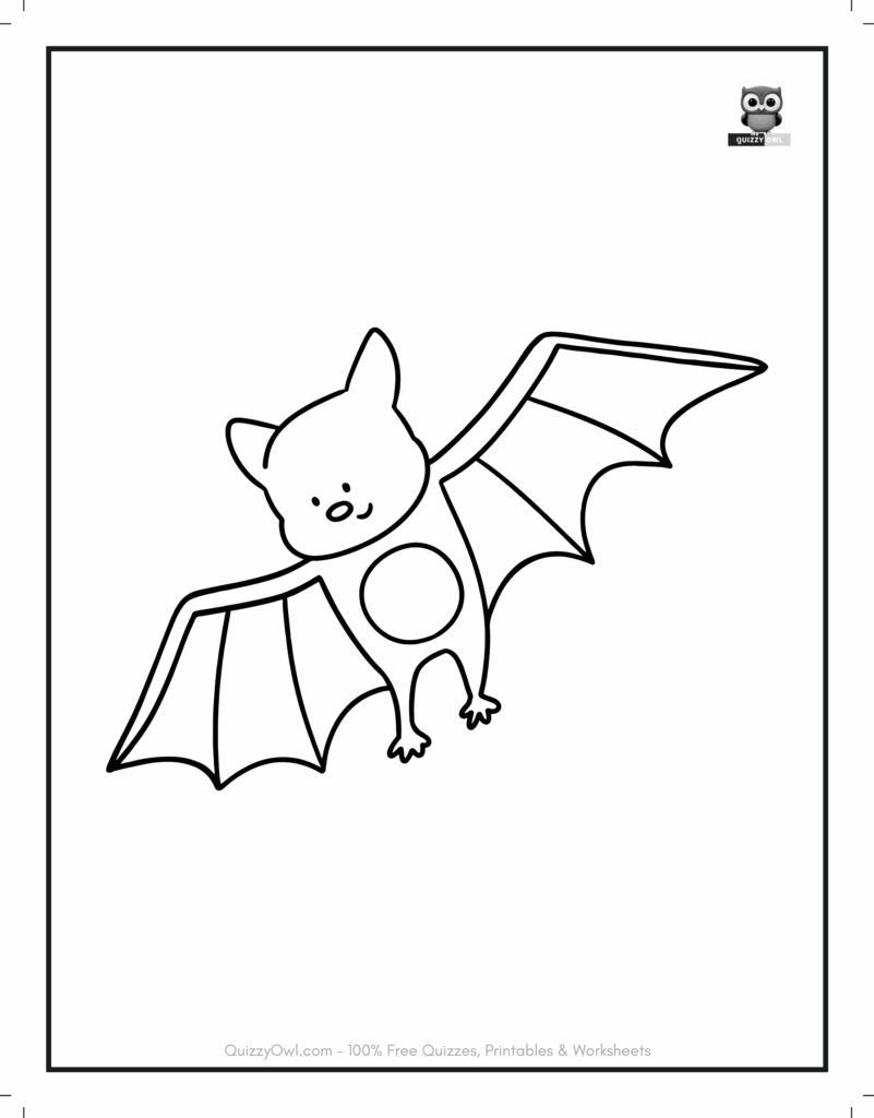 Bat With Wings Spread featured in bat coloring page for kids to color.